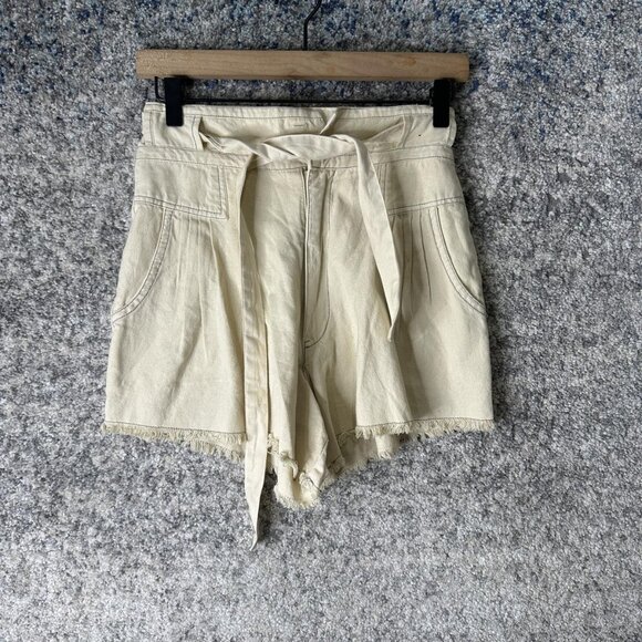 Free People FP One Shorts Womens Small Ivory Belted Paperbag Raw Hem High Rise - Picture 1 of 8